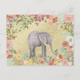 Kassy Waterverf Elephant Floral Lijst Gold Foil Briefkaart