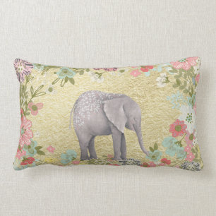 Kassy Waterverf Elephant Floral Lijst Gold Foil Kussen