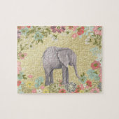 Kassy Waterverf Elephant Floral Lijst Gold Foil Legpuzzel (Horizontaal)