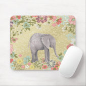 Kassy Waterverf Elephant Floral Lijst Gold Foil Muismat (Met muis)