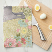 Kassy Waterverf Elephant Floral Lijst Gold Foil Theedoek (Quarter Fold)