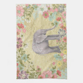 Kassy Waterverf Elephant Floral Lijst Gold Foil Theedoek (Verticaal)