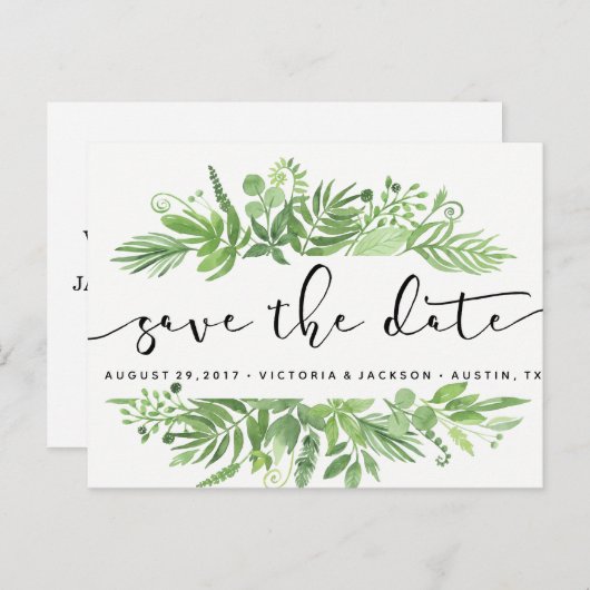 Kassy Waterverf wild beadow groen behalve de datum Aankondigingskaart (Voorkant / Achterkant)