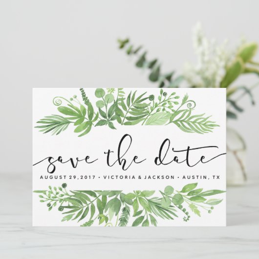 Kassy Waterverf wild beadow groen behalve de datum Save The Date (Staand voorkant)