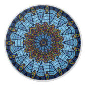 Kast met blauw Glas in lood keramische lade Keramische Knop (Voorkant)