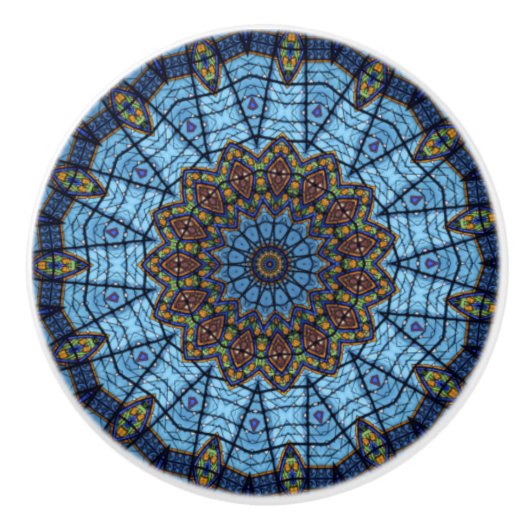 Kast met blauw Glas in lood keramische lade Keramische Knop (Voorkant)