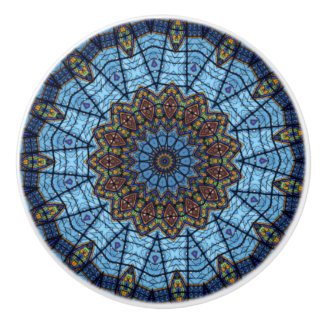 Kast met blauw Glas in lood keramische lade Knop