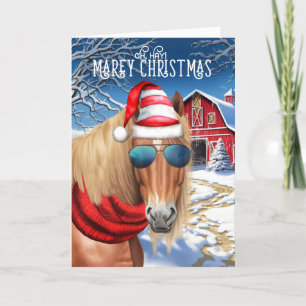 Kastanje Blond Mane Paard Grappig MAREy Kerstmis Feestdagen Kaart