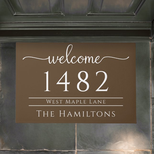 Kastanje bruin familienaam gepersonaliseerd adres deurmat (Creator heeft geüpload)