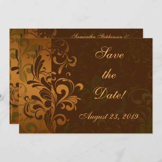 Kastanje Bruin/Goud/Groen Foto opslaan van de datu Save The Date (Voorkant / Achterkant)