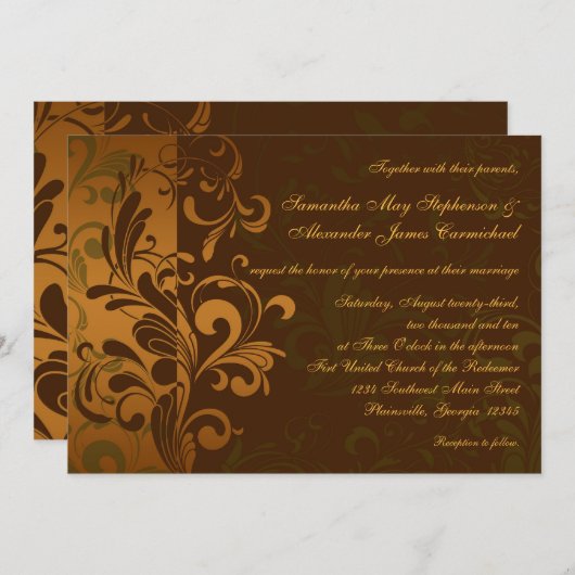 Kastanje Bruin/Goud/Groen werveling bruiloft uitno Kaart (Voorkant / Achterkant)