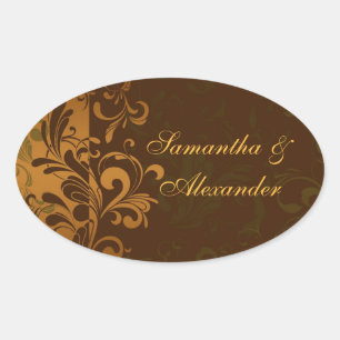 Kastanje bruin/goud/groen wervelingszegel of ovale sticker