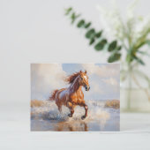 Kastanje Bruin Paard Rennen op het Strand Briefkaart (Staand voorkant)