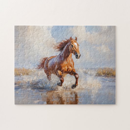 Kastanje Bruin Paard Rennen op het Strand Legpuzzel (Horizontaal)