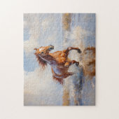 Kastanje Bruin Paard Rennen op het Strand Legpuzzel (Verticaal)