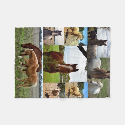 kastanje- en arabierpaarden in een collage van Afb Fleece Deken (Voorkant (Horizontaal))