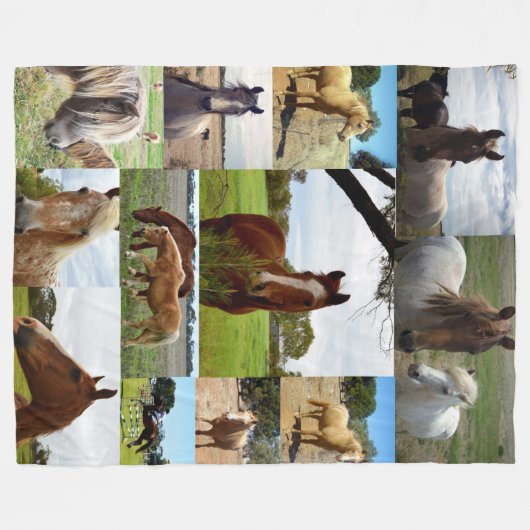 kastanje- en arabierpaarden in een collage van Afb Fleece Deken (Voorkant (Horizontaal))