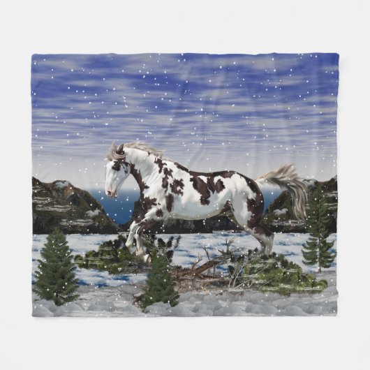 Kastanje en witte verf paard in de sneeuw fleece deken (Voorkant (Horizontaal))