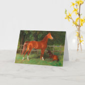 Kastanje met veulen in de wei | Hans Haag Kaart (Gele Bloem)