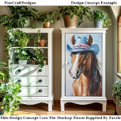 Kastanje Paard, Blauw Roze Cowboy Pet CS8 Decoupag Tissuepapier