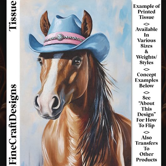 Kastanje Paard, Blauw Roze Cowboy Pet CS8 Decoupag Tissuepapier