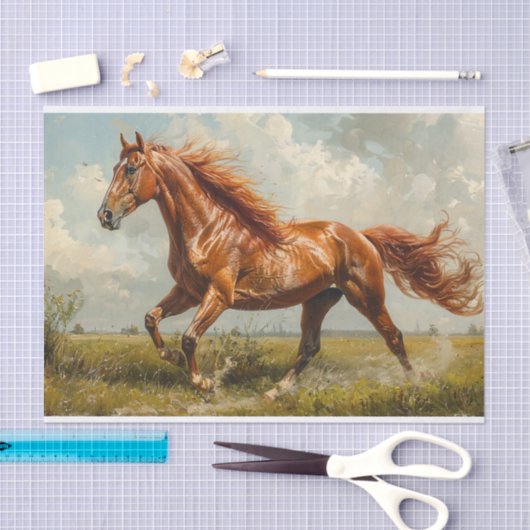 Kastanje Paard Galloping Olieverfschilderij Decoup Tissuepapier (Craft)