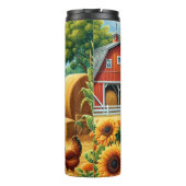 Kastanje Paard in Sunny Farmyard Thermosbeker (Achterkant)