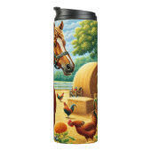 Kastanje Paard in Sunny Farmyard Thermosbeker (Geroteerd rechts)