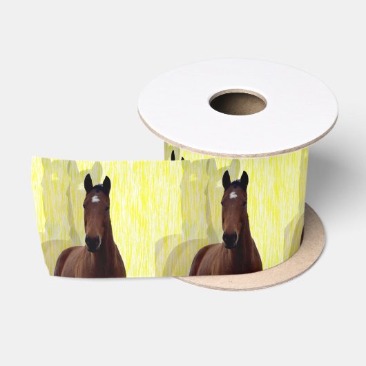 Kastanje paard schaduwen, satijnen lint (Spoel)