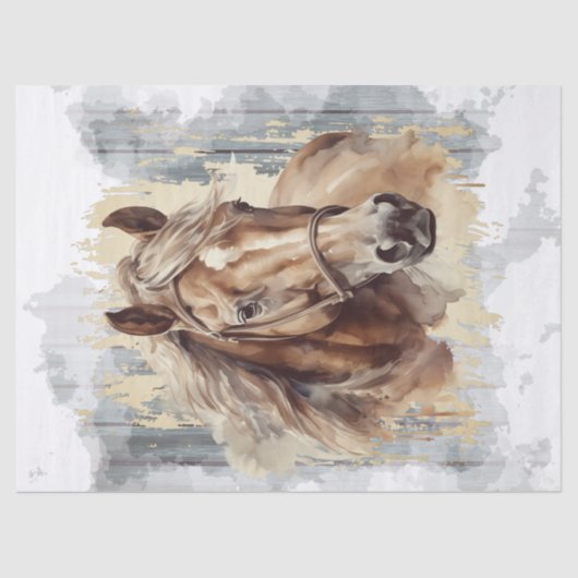 Kastanje Paard Waterverf Decoupage Tissuepapier (Voorkant)