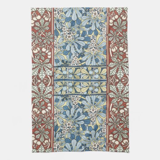 Kastanjeboom, bladeren, botanische art nouveau theedoek (Verticaal)