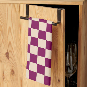 Kastanjebruin en beige dambordpatroon theedoek
