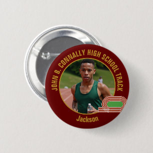 Kastanjebruin Goud Atletiekteam Foto Hardloper Ronde Button 5,7 Cm