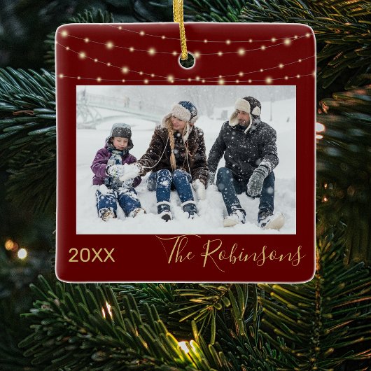 Kastanjebruin | Goud | Kerstboom met foto's Keramisch Ornament