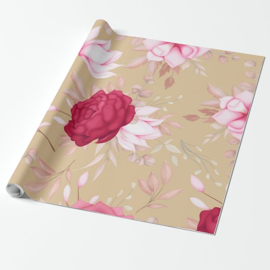 kastanjebruine bloemen cadeaupapier (Uitgerold)