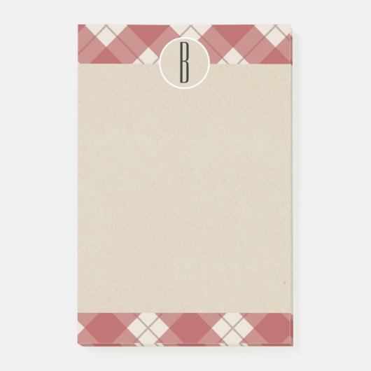 Kastanjebruine Crème Geruite Kraft Landelijke Mono Post-it® Notes (Voorkant)