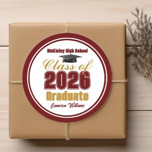 Kastanjebruine Gouden Afstudeerfeest Klas van 2026 Ronde Sticker