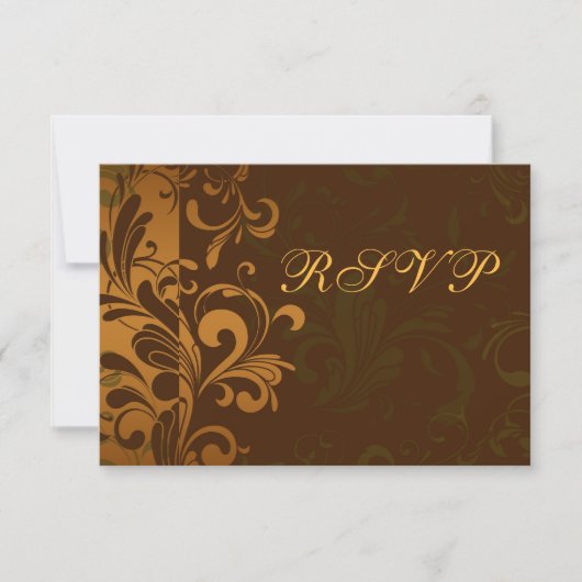 Kastanjebruine gouden/groene swirl RSVP antwoordka (Voorkant)