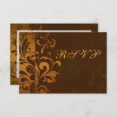 Kastanjebruine gouden/groene swirl RSVP antwoordka (Voorkant / Achterkant)