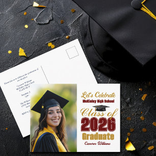 Kastanjebruine Gouden Klas van 2026 Foto Afstudeer Uitnodiging Briefkaart