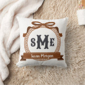 Kastanjebruine Griekse Sleutel Boog Monogram Kussen (Deken)