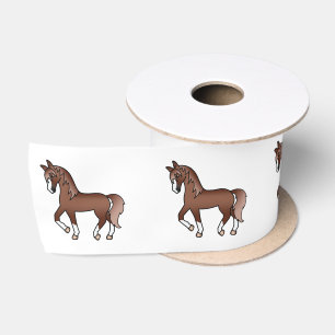 Kastanjebruine Mooie Cartoon Dravende Paarden Satijnen Lint