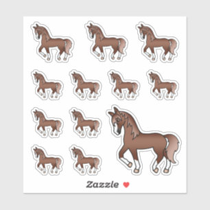 Kastanjebruine Mooie Cartoon Dravende Paarden Sticker