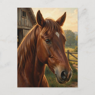 Kastanjebruine Paard Gouden Uur Schuur Briefkaart