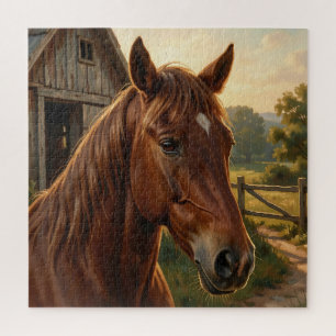 Kastanjebruine Paard Gouden Uur Schuur Legpuzzel