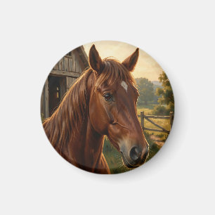 Kastanjebruine Paard Gouden Uur Schuur Magneet