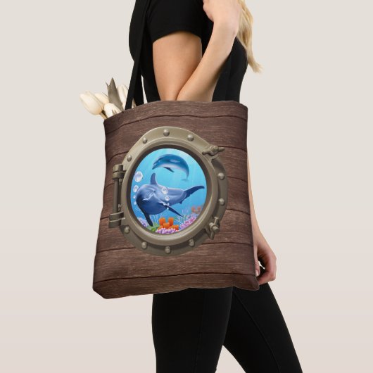 Kastanjedolfijn in de Indische Nautical Wood Ship  Tote Bag (Dichtbij)