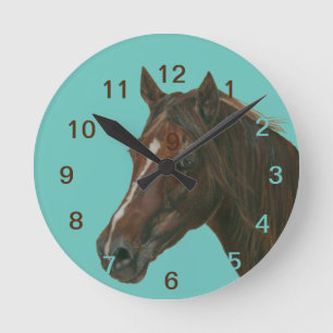 Kastanjehazen, paardenportret ronde klok