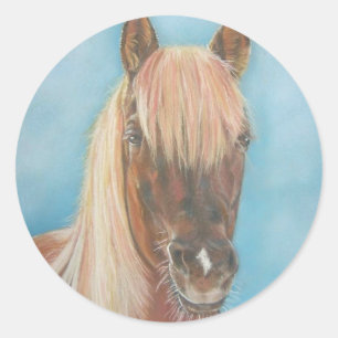 kastanjemeel met blonde mane equine art horse ronde sticker