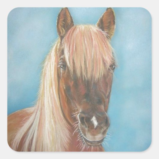 kastanjemeel met blonde mane equine art horse vierkante sticker (Voorkant)